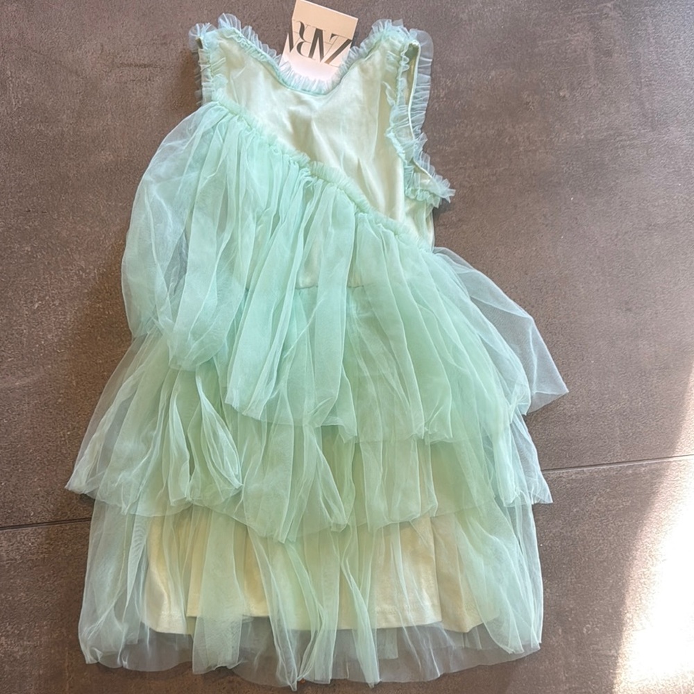 Zara Mint Green Layered Tulle Dress